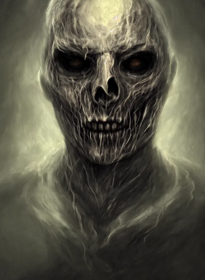 Image similar to a face portrait of an ethereal undead ghost from skyrim, fantasy setting, horror face, dark colors, soft lighting, atmospheric, cinematic, moody, in the style of diego koi, gina heyer, luiz escanuela, art by alyssa monk, hyperrealism, rule of thirds, golden ratio, oil on canvas, 8 k