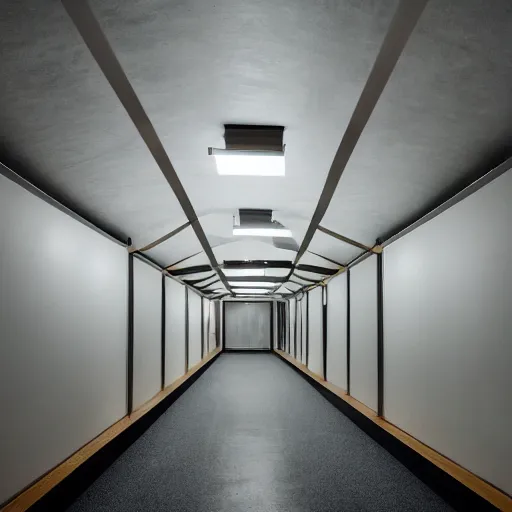 Image similar to noisy photograph of liminal underground tiny homes, office ceiling panels, retrofuturism, brutalism, minimalist, cinematic, soft vintage glow