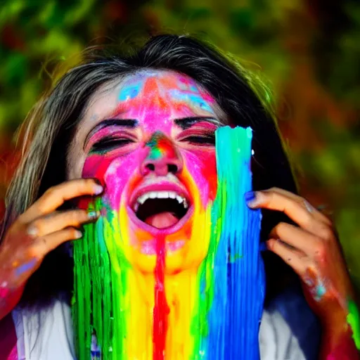 Image similar to woman crying rainbow paint