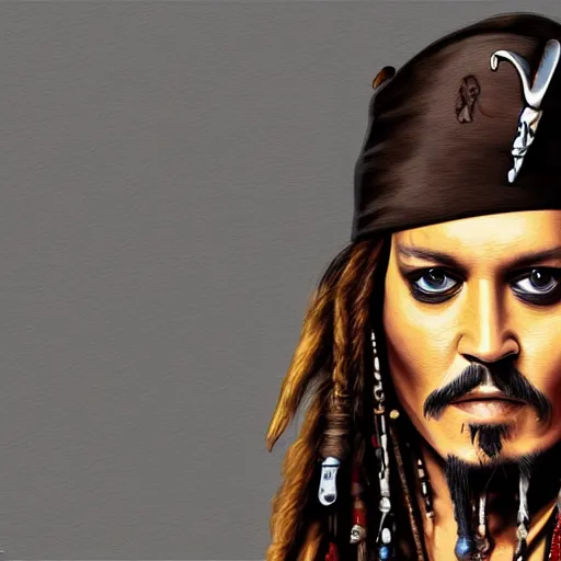 Image similar to portrait of johnny depp as captain jack sparrow, highly detailed, centered, solid color background, digital painting