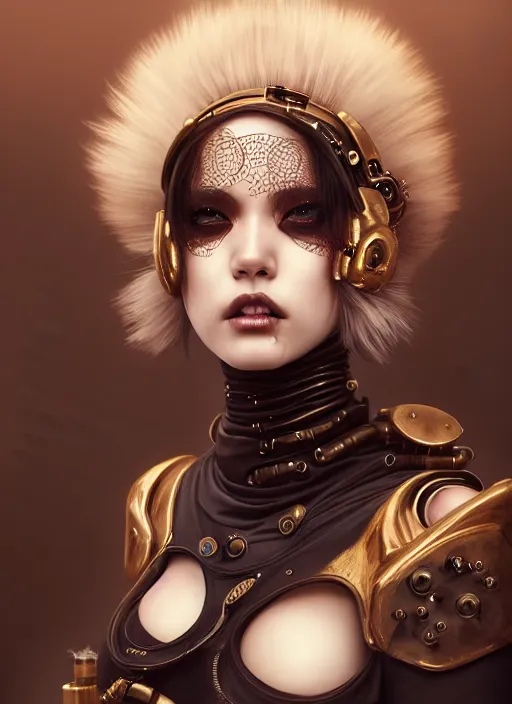 Image similar to soft lustrous ivory ebony geisha raver gutter punk gothic steampunk cyborg, golden ratio, details, scifi, fantasy, cyberpunk, intricate, decadent, highly detailed, digital painting, octane render, artstation, concept art, smooth, sharp focus, illustration, art by artgerm, loish, wlop