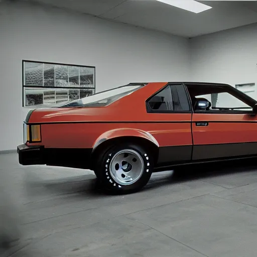 Image similar to 1980 Grand National GNX BMW M1, inside of an auto dealership, ektachrome photograph, volumetric lighting, f8 aperture, cinematic Eastman 5384 film