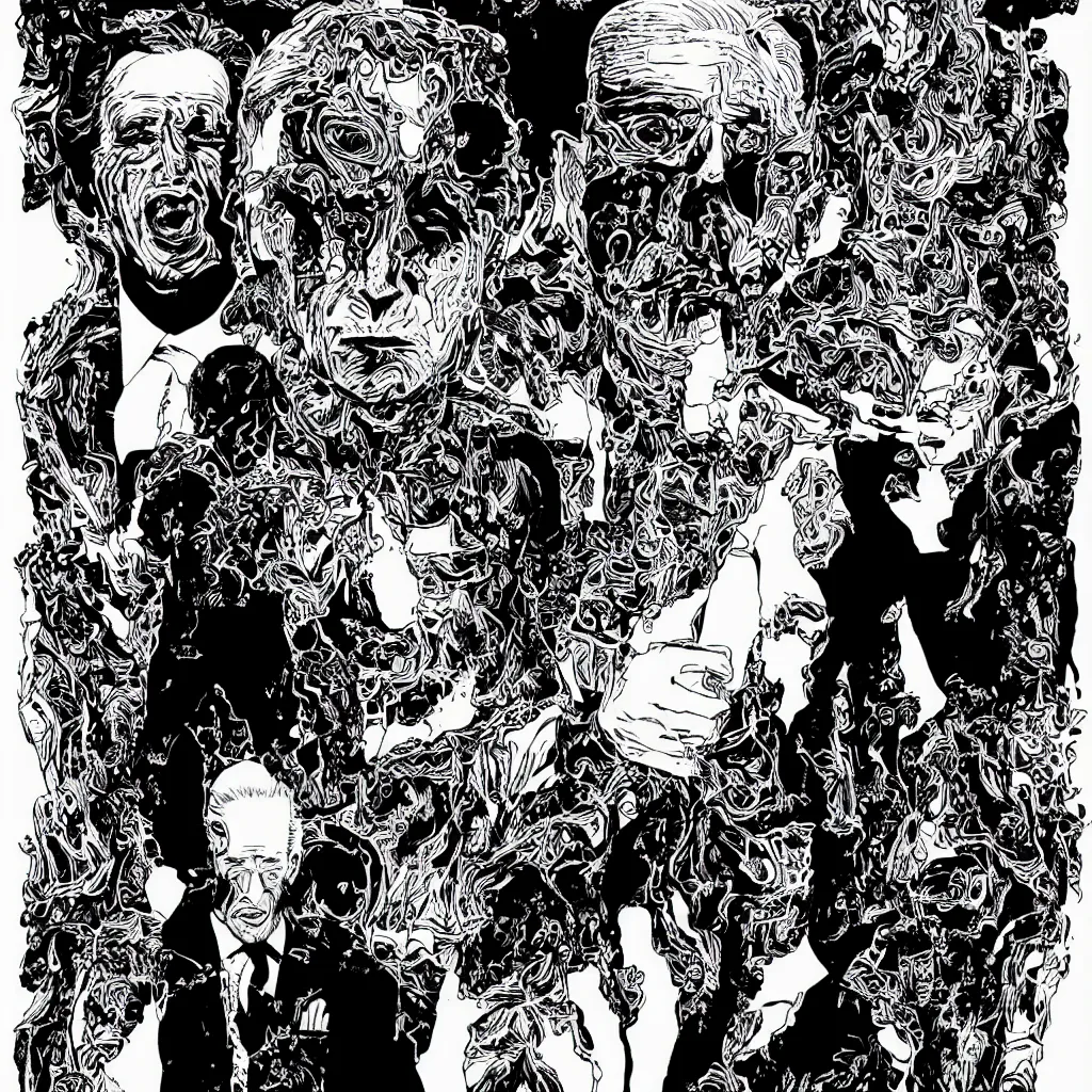 Image similar to Joe Biden full body portrait, body horror, black and white Illustration by Junji Ito