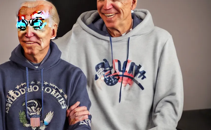 Image similar to a photo of joe biden using a bts k - pop hoodie, ultra detailed, studio photography