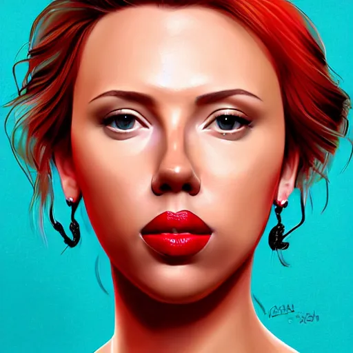 Image similar to portrait of scarlet johansson, highly detailed, centered, solid color background, digital painting