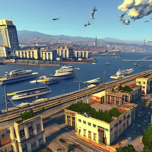 Image similar to istanbul like a gta 5, gta v, hyper realistic, grand theft auto,