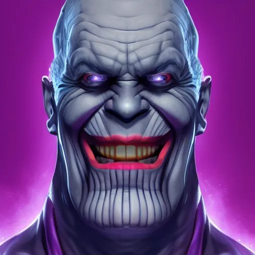 Image similar to Thanos is The Joker, hyperdetailed, artstation, cgsociety, 8k