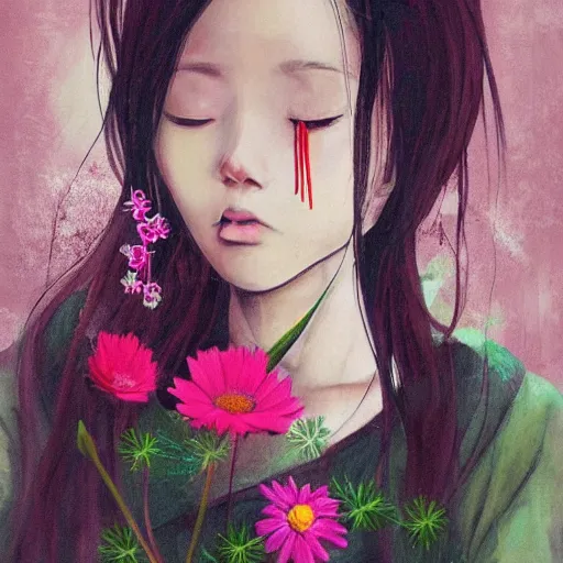 Image similar to flowers, art, girl, clothing, tears, chinese, mao jun