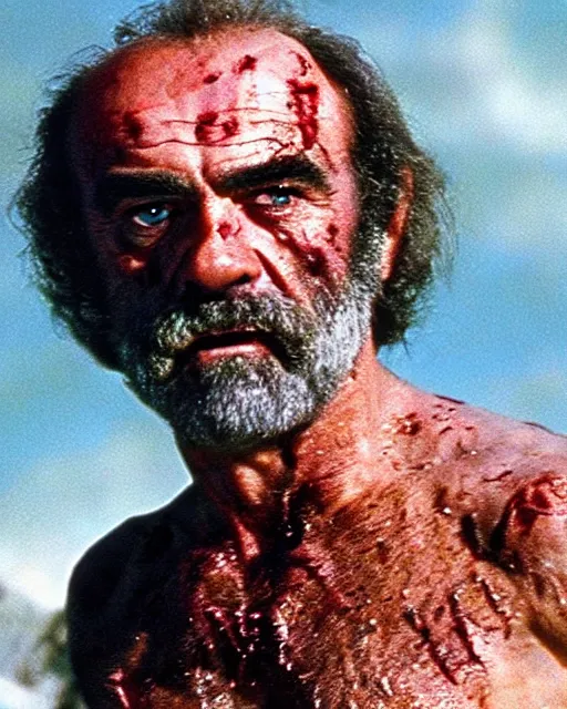 Prompt: an extremely detailed crispy clean 8 k photo ultra detailed of zardoz sean connery as a zombie he has all glossy red eyes