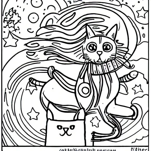 Coloring page of cat riding a horse, in space | Stable Diffusion | OpenArt