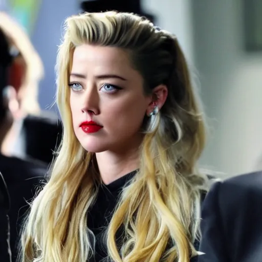 Prompt: amber heard in a courtroom of pirates comic book style