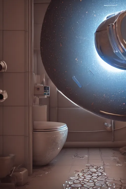 Image similar to a galaxy in a toilet, cinematic, realistic, intricate detail, finely detailed, small details, extra detail, photorealistic, symmetrical, high resolution, 3D, PBR, path tracing, volumetric lighting, octane render, arnold render, 8k