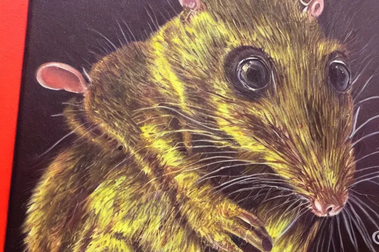 Image similar to oil painting, close-up, hight detailed, portrait of rat king, in style of 80s sci-fi art