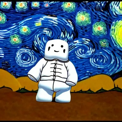 Image similar to stay puft marshmallow man in the syle of starry night