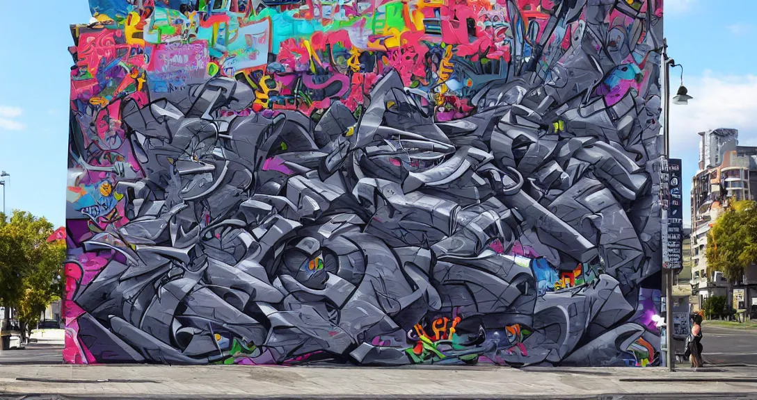 Prompt: 3 d style graffiti mural on a wall that says leftblack