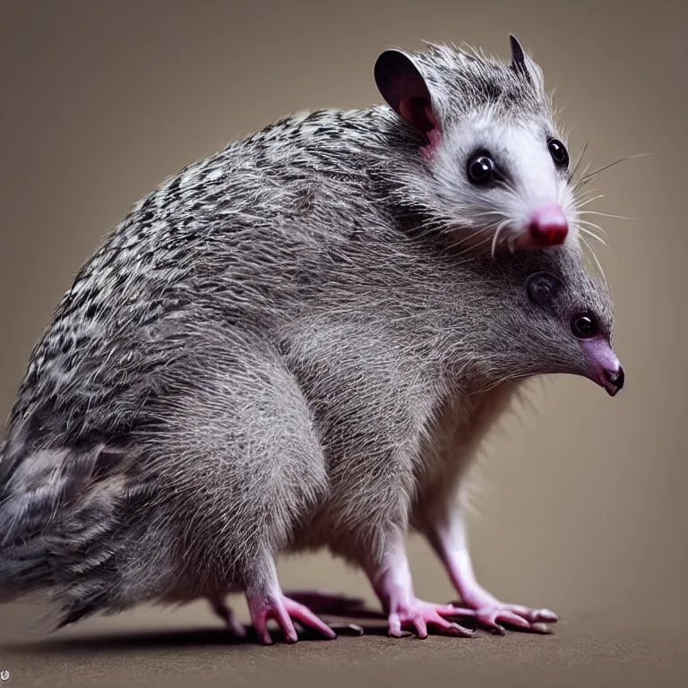 Image similar to opossum mixed with a pigeon, hyper realistic, photorealistic, 4 k