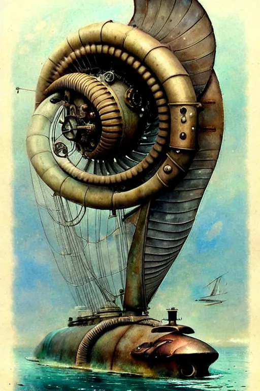 Image similar to (((((1950s steampunk nautilus submarine . muted colors.))))) by Jean-Baptiste Monge !!!!!!!!!!!!!!!!!!!!!!!!!!!