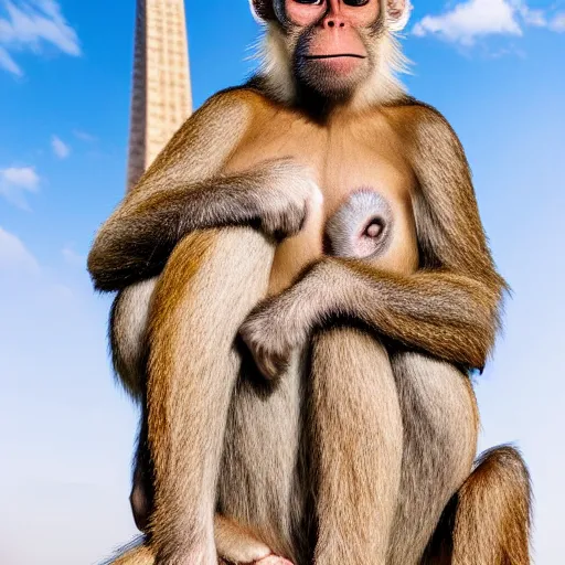 Image similar to high quality portrait of a monkey in front of Christ The Redeemer, studio photograph, photograph, realistic photo, 8k photo, 4k photo, stock photo, high resolution, cinematic shot, high detail