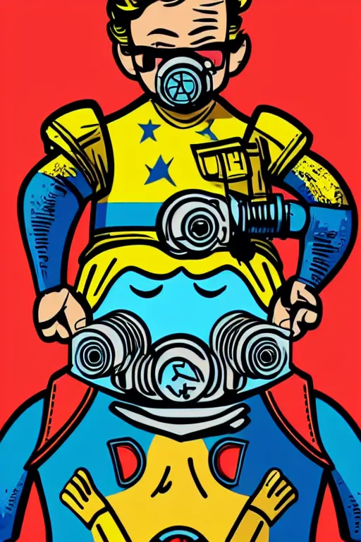 Image similar to fallout 7 6 retro futurist illustration art by butcher billy, sticker, colorful, illustration, highly detailed, simple, smooth and clean vector curves, no jagged lines, vector art, smooth andy warhol style