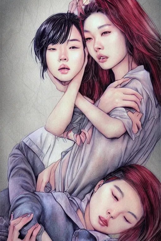 Image similar to need you here baby, realistic, sketch and art by jacqueline e, color by bo feng lin
