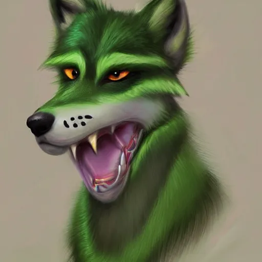 Prompt: Beautiful digital painting of an anthro anthropomorphic pastel-green wolf, Punk outfit. cute