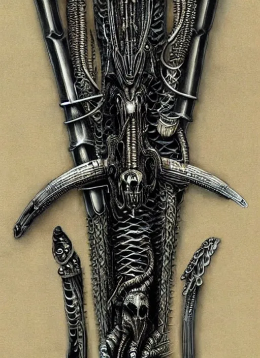 Image similar to giger, h. r. - intricately detailed katana!!!!!