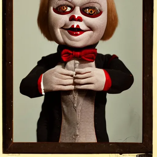 Image similar to high detailed portrait of a ventriloquist dummy, scary, horrifying, creepy