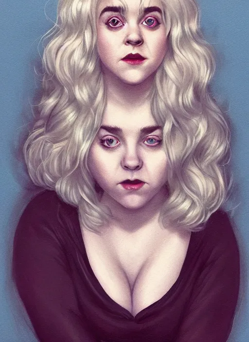 Image similar to full body portrait, kiernan shipka as sabrina spellman, white hair, obese, bangs, sultry, realistic, sultry smirk, fluffy bangs, curly bangs, fat, belly, intricate, elegant, highly detailed, digital painting, artstation, concept art, smooth, sharp focus, illustration, art by wlop, mars ravelo and greg rutkowski