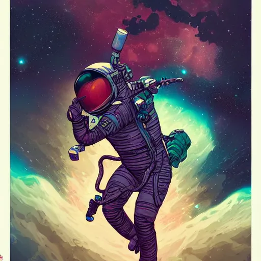 Prompt: astronaut falling on a nebula llustrated by laurie greasley, dan mumford, peter mohrbacher, hyper detailed, trending on cg society, crisp