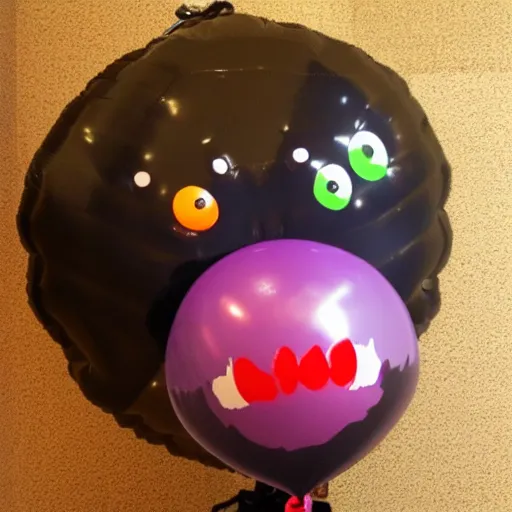 Prompt: scary balloon, balloon with eyes and a mouth, simple