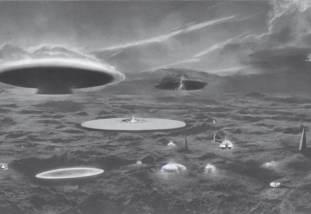 Image similar to UFO sighting, Rick Guidice, Chesley Bonestell, Lucien Rudaux, Rolf Klep, Fred Freeman, George Pal