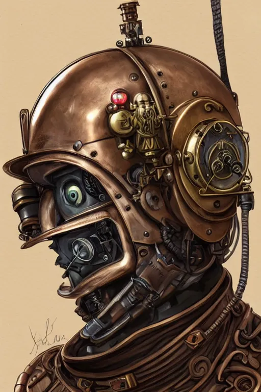 Image similar to steampunk helmet fantasy art mask robot ninja stylized digital illustration sharp focus, elegant intricate digital painting artstation concept art global illumination ray tracing advanced technology chaykin howard and campionpascale and cooke darwyn and davis jack