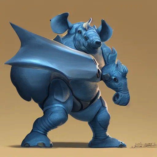 Prompt: An anthropomorphic blue rhino wearing galactic battle armor, highly detailed, digital painting, artstation, concept art, smooth, sharp focus, studio light, by Justin Gerard and Jason Chan and riot studios,