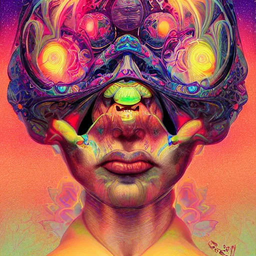 Image similar to An extremely psychedelic experience, colorful, surreal, dramatic lighting, cosmonaut, LSD, face, detailed, intricate, elegant, highly detailed, digital painting, artstation, concept art, smooth, sharp focus, illustration, art by Sam Spratt, Dan Mumford, Artem Demura and Alphonse Mucha