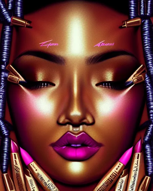 Prompt: ( ( portrait of tech goddess ) ), zoom, rule of thirds, atmosphere, intricate, regal, latinas, ( brown skin ), symmetrical!!, loreal, maybelline, sephora, loreal, artstation, art by artgerm and gonzalo ordonez arias, moody, concept art, filmic, vsco