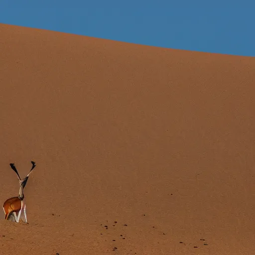 Prompt: a professional photo of a gazella on a desert mountain