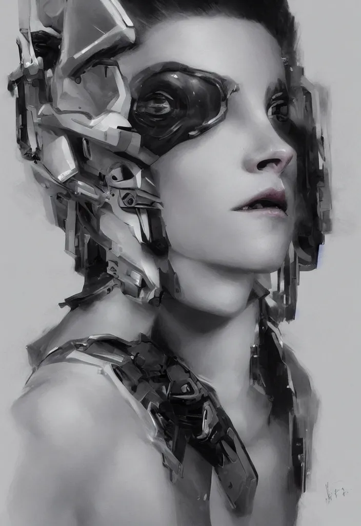 Prompt: portrait of a cyborg Kristen Stewart by Ikeuchi, by Ruan Jia and Mandy Jurgens and Artgerm, extremely beautiful and proportionate face, hyper detailled, trending on artstation