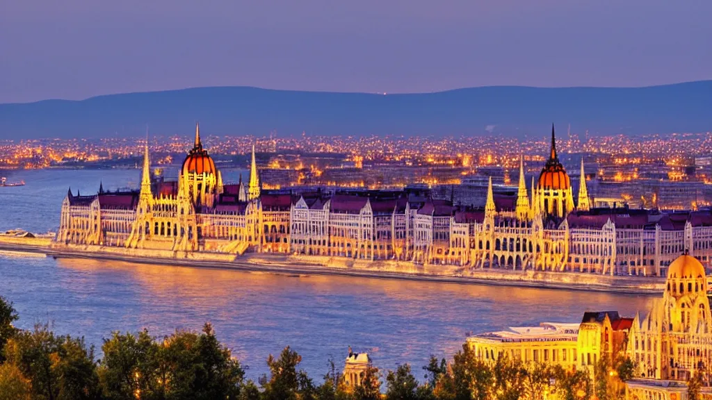 Prompt: a beautiful evening in Budapest