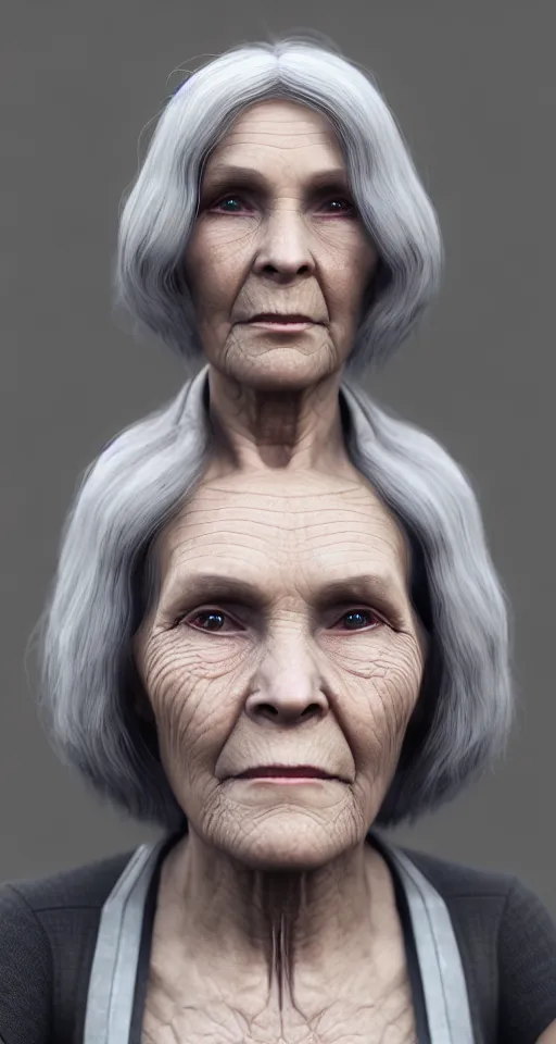 Prompt: portrait beautiful granny cyborg, trending artstaition, unreal engine