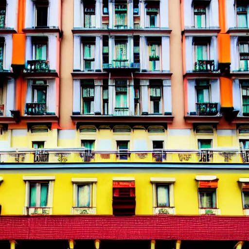 Image similar to Wes Anderson film style in ShangHai city, sharp focus , wideshot