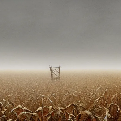 Image similar to demons inside a corn field, foggy, artstation