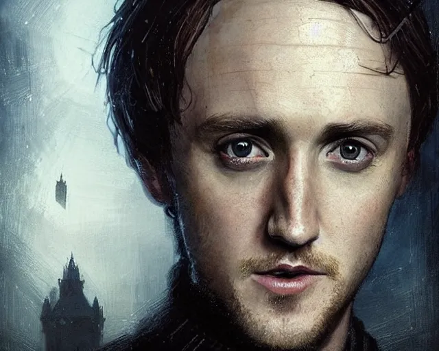 Prompt: a portrait of tom felton in the style of shakespearean london, art by greg rutkowski and artgerma, stunning! concept art, interior! design