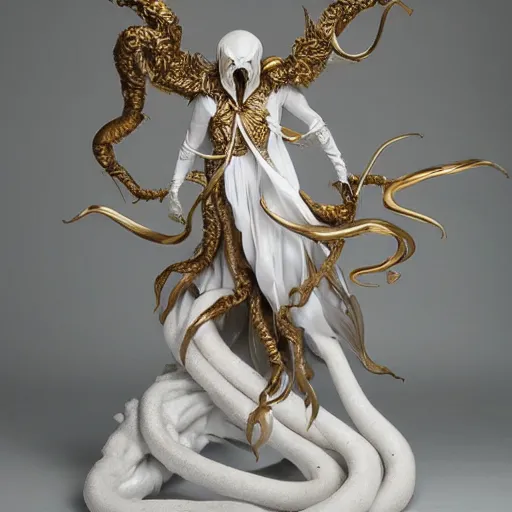 Image similar to angelarium, illithid, cthulhu, white with gold accents, sculpture by ellen jewett