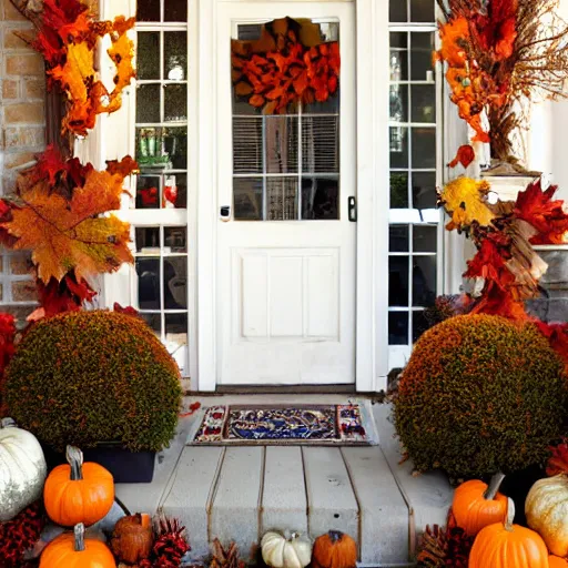 Image similar to a house decorated for rosh hashanah, cozy, festive, creative fall decorations