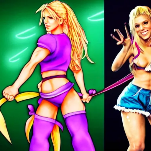 Prompt: shakira vs britney spears street fighter style