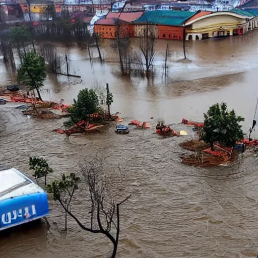 Prompt: tsunami floods the ivano - frankivsk
