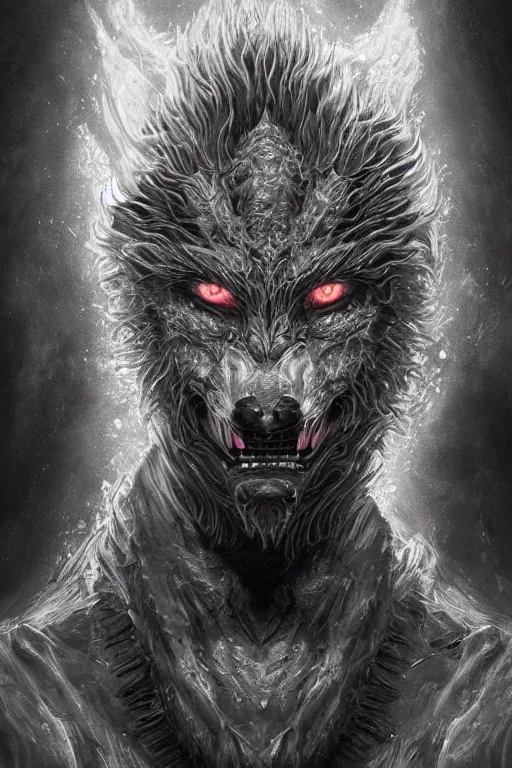 Prompt: realistic portrait of beautifully crystalized and detailed portrait of a werewolf, matte painting of cinematic movie scene red dragon, horror, created by gustave dore and greg rutkowski, high detailed, smooth draw, synthwave neon retro, intricate, realistic proportions, dramatic lighting, trending on artstation.