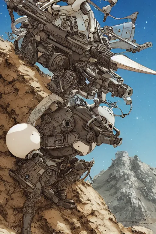 Image similar to anthropomorphic rodent with white and black ancestral ornate japanese tactical gear on an abandonment desert planet, high intricate details, long shot, rule of thirds, golden ratio, graphic novel by fiona staples and dustin nguyen, by beaststars and orange, peter elson, alan bean, studio ghibli, makoto shinkai