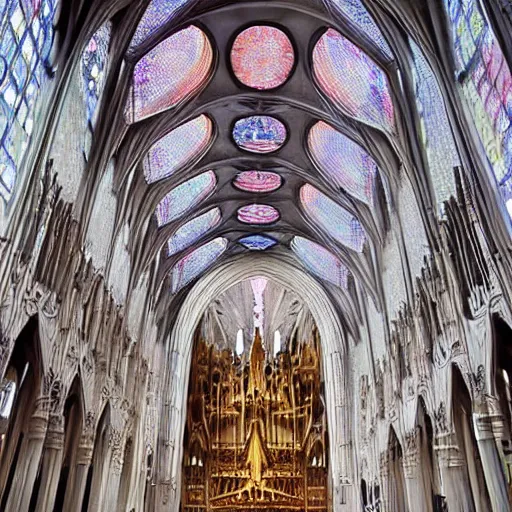 Prompt: stunning cathedral interior, zaha hadid, antoni gaudi, higly ornated