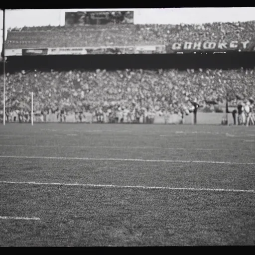 Image similar to the famous funky chicken runs across a football field, interrupting the big game, 3 5 mm